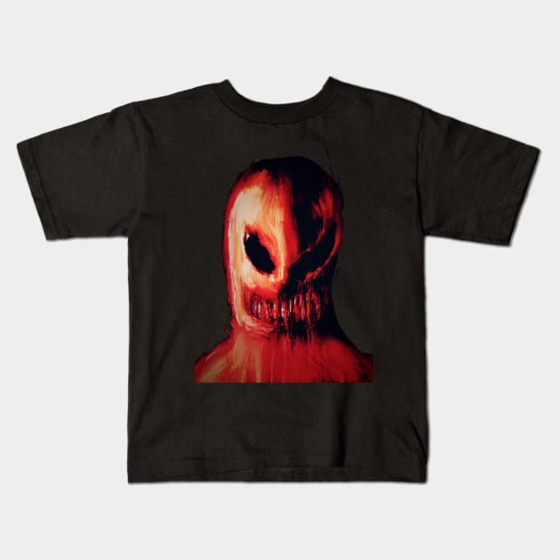 Orange monster face Kids T-Shirt by Interium